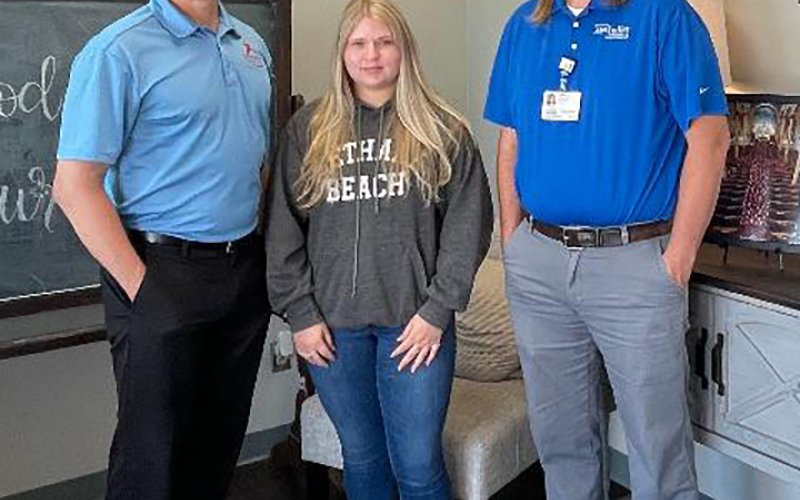 Pictured are, from left, Ron Johnson, Physical Therapist and Athletic Trainer, Gonzales Healthcare Therapy Centers/St. Paul HS Maurin Knesek, St. Paul HS student trainer, and Brandon Roberts, Outreach Athletic Trainer, Houston Methodist Orthopedics and Sports Medicine, Sugar Land.