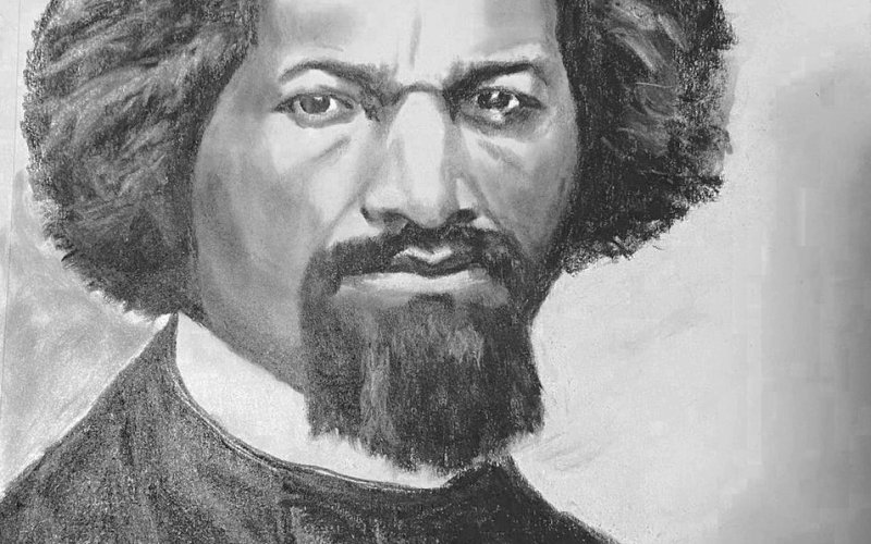 A drawing of Frederick Douglass by Gene Grant.