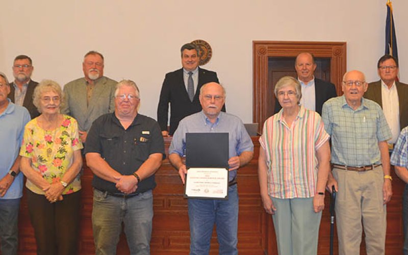 The LCHC was one of 83 county historical commissions throughout the state to be honored. From left are members of the LCHC including Nancy Obelgoner, Roger Ramey, Bea Wyatt, Duff Wagner, Doug Kubicek (chairman), Irene Szwarc, Harvey Matusek, Bob Morgenroth and Dennis Svetlik. Back row from left include members of the Commissioners’ Court including commissioners Dennis W. Kocian, Kenny Siegel, judge Keith Mudd and commissioners Wayne Faircloth and Edward Pustka. Photo by Jimmy Appelt