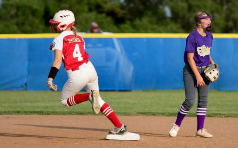 Caetlyn Halata rounds second base en route to a triple in the 2-1 win over Shiner Saturday