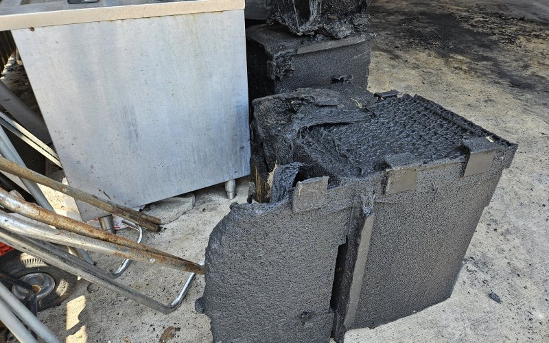 Food service bins were melted to the concrete still on Monday. Despite all that in the back, however, Werner said firemen were able to stop the fire cold at the kitchen door. His dining room, aside from some wet floors, were largely unaffected by the fire.