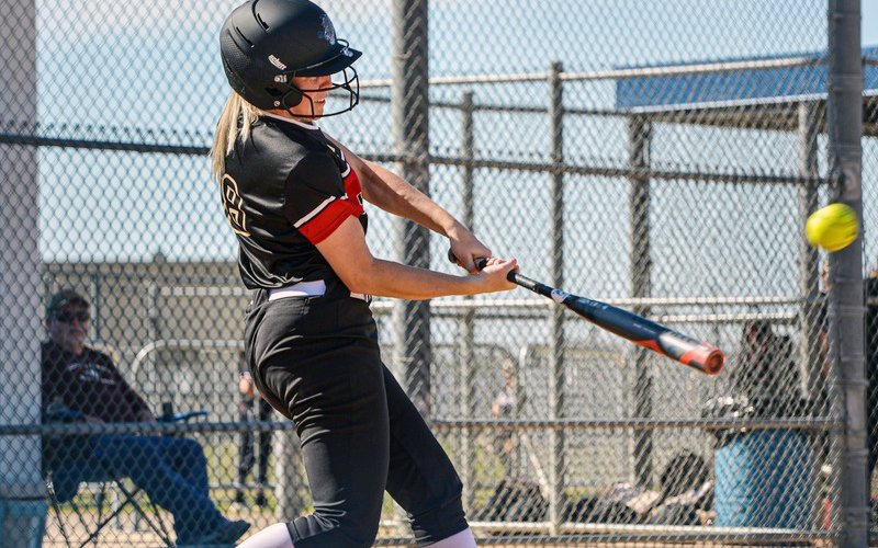 Cameron Cowan at bat during a UHV softball game against Schreiner University Feb. 14. Cowan collected 20 total hits and had six doubles during the 2023 season. Photo courtesy of Howard Esse.