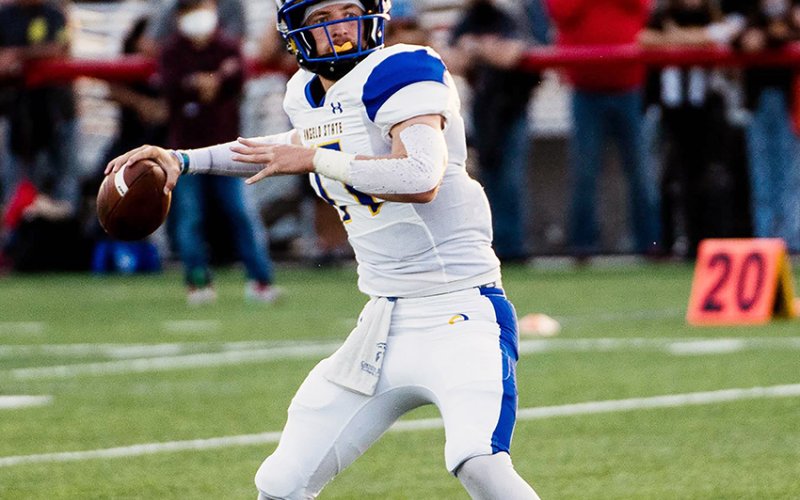 Yoakum grad and San Angelo junior Hagen Garvin and the Rams posted a record of 12-1, losing in the second round of the NCAA Division II playoffs in the 2022 season. Photo courtesy of San Angelo State University.