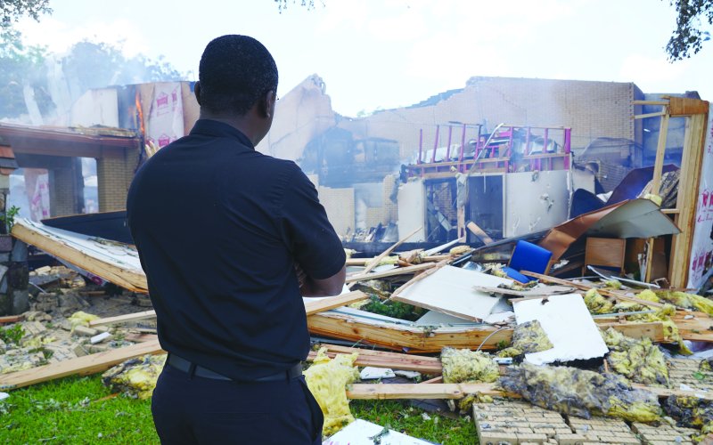 Managing Editor Janet Jones snapped this photo of the remains of the Hostyn church the day of the explosion, in which parishioner Verlene Kuntschik lost her life, helping set up for a mass. The photo placed in the Catholic Media Association’s Spot News Photo Contest for 2022. We thank her for allowing us to use it here.