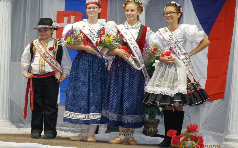 Winners in the  2023 Czech Heritage Society Miss Texas Czech-Slovak Queen Pageant were, left  to right, Czech-Slovak Little Prince Lincoln Holecek, Czech-Slovak Junior Queen Grace Moravec, Czech-Slovak Queen Katie Kostelnik, Czech-Slovak Little Princess Mabry Sustala. Photo by Gene Cerny.