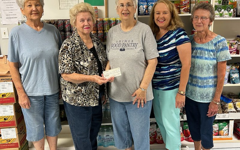 Pictured are, left to right, Helen Janak, Mary Ann Stock, Nancy Littlefield (Shiner Food Pantry Director), Monica Peters and Anita Grabarkievtz.
