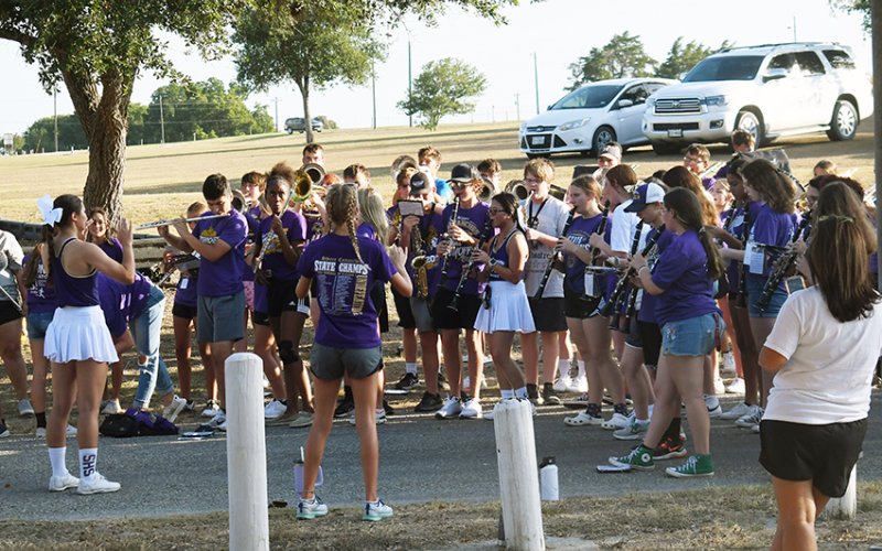 The Shiner ISD Comanche Band plays a tune to kick off the 2023 “Meet the Comanches” event at Green-Dickson Park.Photo by Mark Lube.