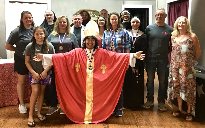 Pictured are cast and crew - in front is Michael Silgero; middle row, Navii Neubauer, Steve Liberti, JoAnn Kirkland, Lauren Villa, Butch Neubauer, Josh Kaspar; back row, Hali Westergren, Sarah Liberti, Cody Westergren, Angela Bays and Abrianna Johnson.