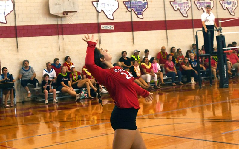 Stefany Pokluda and the St. Paul varsity volleyball team are 5-0 in district coming into this week where they faced Pflugerville Concordia Tuesday and will play SH Thursday. Photo by Mark Lube.
