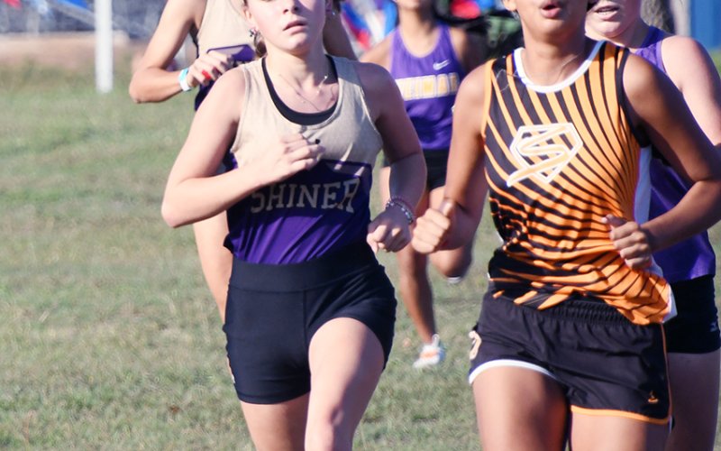 Emma Joslin (foreground), Erin Pustka (background) and the rest of their Lady Comanche teammates along with Comanche Boe Boehm will be competing at the regional XC meet next Tuesday. Photo by Mark Lube.