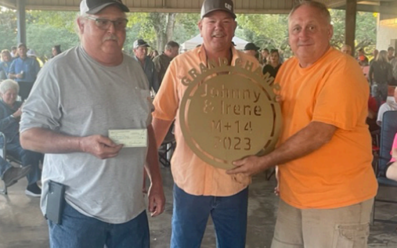 Claiming grand champion at the 2023 M+14 Cookoff tin Moulton on Saturdaywere the Hevay Chevy Cookers, led by Tim Pustejovsky. Photo by Clayton Kelley