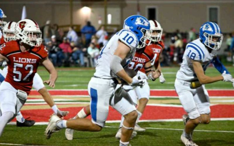 Halfback Brady Haas (10) rambles for a big gain in the 31-14 district win over Central Texas Christian. Brady rushed for 120 yards on 24 carries and two touchdowns. Melissa Kutac