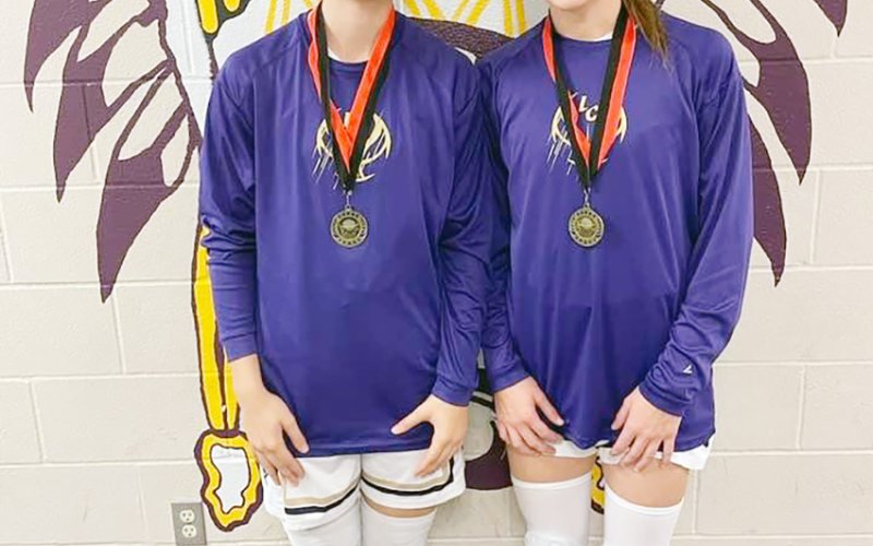 Rylee Vancura (left) and Addy Siegel (right) were named to the Karnes City Tournament All-Tournament Team. Shiner was runner up at the tournament that was played Nov. 30-Dec. 2. Photo courtesy of Kristi Peterson.
