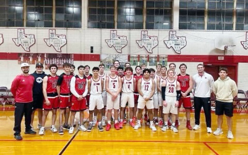 Boys alumni, varsity and coaches. Alumni players (not listed as pictured) were Gerard Nunez, Trent Brown, Joseph Twyford, Carson McNabb, Jacob Wachsmuth, Cade Davis, Sam Benes and Jacob Seibert. Photo courtesy of Jake Wachsmuth.