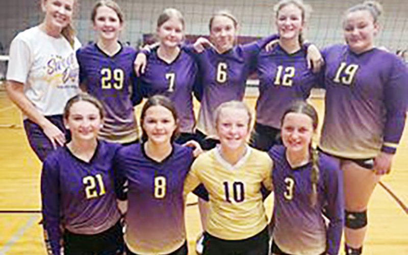 Front row from left are Savannah Durrett, Taylor Kocian, Tinsley Vasek and Madi Hubbard. Back row  from left are Coach Charissa Christensen,  Whitley Lyons, Madison Coburn, Alexis Malina, Stella Clifford and Jessica Whiddon. Photo courtesy of Crissy Hubbard.