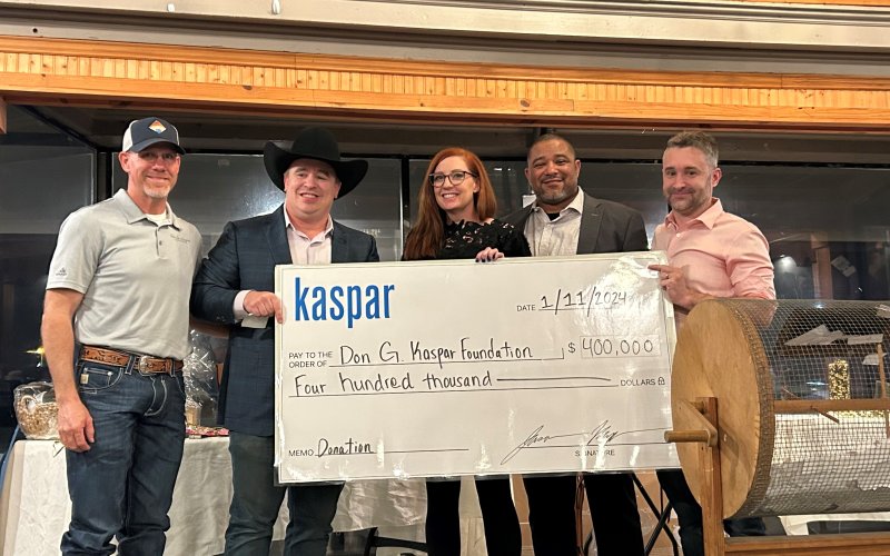 Pictured are, left to right, David Ehrig, foundation director, Jason Kaspar, Carli Elias, Peter Robinson and Chris Kaspar.