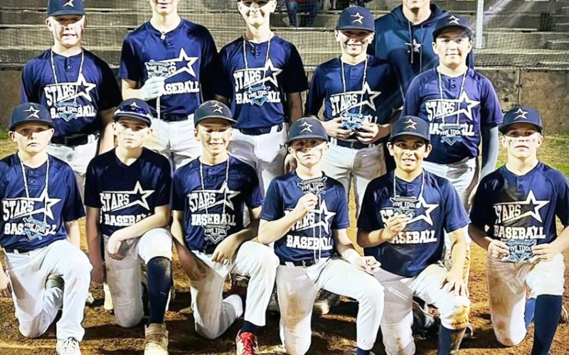 Shiner Stars 12U Team members pictured front row from left to right are Casen Watts, Matt Mozisek, Paul Filip, Gabe Werner, Elijah Rodriguez and Jude Boedeker. Second row from the left are Luke Spann, Jaxson Hill, Cash Weaver, Aadin Koopman, and Jax Davila. Back row is Coach Cole Hybner. Photo courtesy of Kevin Filip.