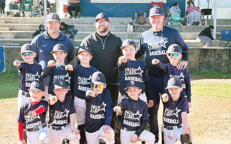 Shiner Stars 9U team members pictured front row from the left are Hayes Rainosek, Parker Repka, Riley Cannan, Gage Janak and Brunes Davis. Second row from the left are Grady Hurt, Newt Debord, Stryker Targac, Lee Raley and Cole Carrizales. Back row from left are Coach Cole Hybner, Austin Popp, and Kerry Morgan.Photo courtesy of Kevin Filip.