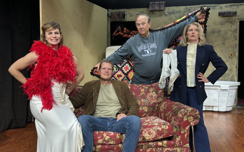 Pictured is a cast scene from “Accommodations”: left to right, Jodi Adamek, Gabe Adamek, Chuck Stratman, Josh Kaspar.