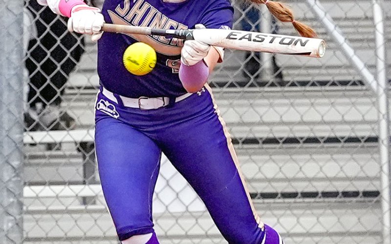 Brinley Ramirez attempts a bunt against Ganado. She was 1-for-4 with a run scored in the 10-1 Shiner win. Photo courtesy of Howard Esse.