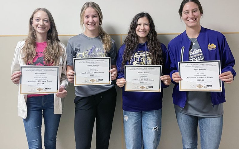 Texas High School Coaches Association, Texas Girls Coaches Association Academic All-State winners from left are Amelia Pohler, Aimee Mitchon, Brooke Palmer and Rylee Vancura. Photo courtesy of Kristi Peterson.