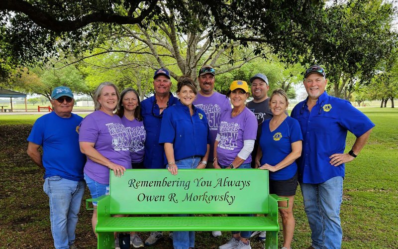 Pictured are, left to right, Damon Williams, Jennifer Patek, Carol Fiedler, Robert and Dawn Morkovsky (Owen’s parents), Cory Matula, Tammy Guettner, Austin Miller, Tracey and Mark Jalufka. Contributed photo.