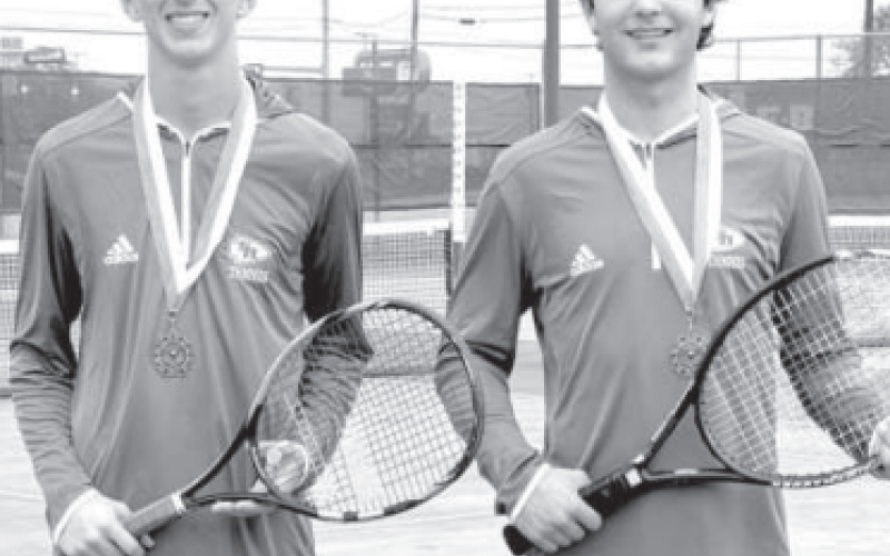 Hudson Kutac, left, and Nic Angerstein won the doubles title in the Cuero Tournament Thursday. Melissa Kutac/Tribune-Herald
