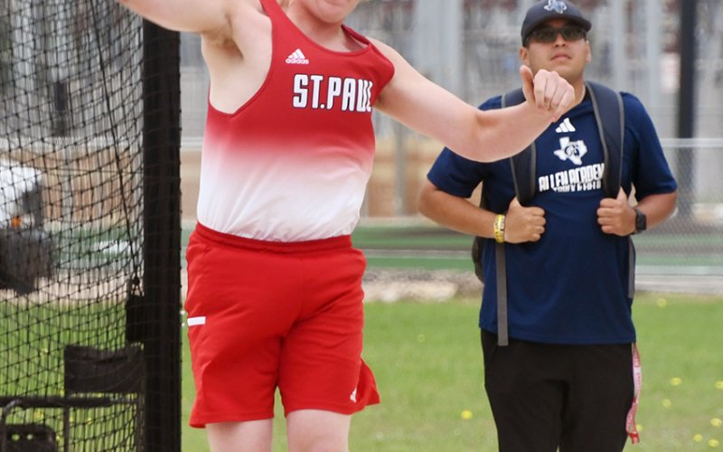 Gage Anders’s best throw of 40 feet, 8 inches earned him second in shot put. Photo by Mark Lube.