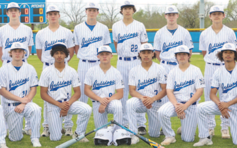 The 2024 Yoakum High School (YHS) Bulldog Baseball Team. Pictured in the front row from left ot right are Brenten Jacob, Andrew Lara, Tristan Chomout, Jamar Hopkins, Ty Gordon, Trae Cuellar, Braden Berger, Qyion Williams, Matt Blanchard, and Bradley Jacob. Pictured in the back row from left to right are Brett Lerch, Sutton Pavliska, Garrett Green, Ethan Franklin, Wyatt Hanzelka, Sam Sanchez, Camden Sherrer, Bryce Mercer, Eli Cook, and Owen Blanco. Photo courtesy of Raymond Rosas.