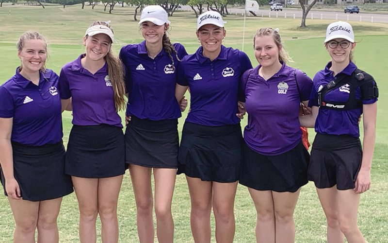 The Lady Comanches golf team placed third at the regional tournament last week and is headed back to state. From left are Brianna Sofka, Callie Chrismon, Morgan Lenehan, Chelsea Whiddon, Olivia Akin and Grace Migl. Photo courtesy of Michelle Winkenwerder.