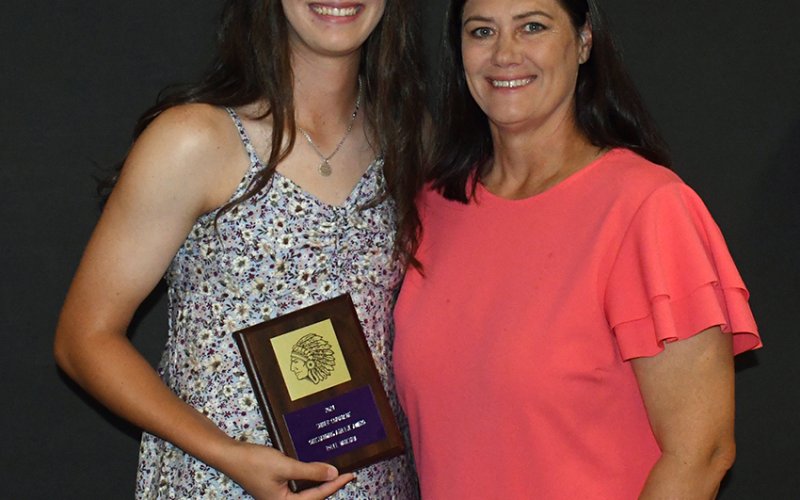 Most Outstanding Athlete Rylee Vancura (left). Also shown is Desiree Nitsch. Photo by Mark Lube.