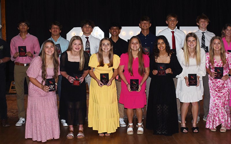 Four/five-sport athletes: Front from left are Faith Brown, Skylar Mozisek, Frances Filip, Karis Barta, Nora Koch, Riley Mozisek and Kristin Cerny. Top row from left are Jackson Seibert, Ezekiel “Zeke” Rodriguez, Sam Perez, Donnie Jones, Andrew Nunez, Jack Ehrig, Gabe Darilek, Carter Chilek, Brooke Cerny and Dallyn Pesek. Photo by Mark Lube.