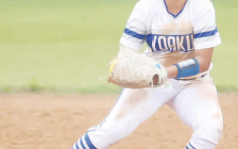 YHS center fielder Madisen Grant makes a throw to second base during the softball game against Jourdanton on May 3.