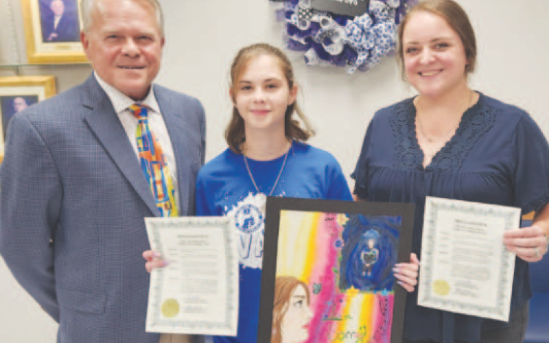 Yoakum High School Art State Visual Arts Scholastic Event (V.A.S.E.) High School Art Teacher Kalynn Bressler. Aeryn Anthony scored the highest score of 4 on her artwork and received a medal in her division at Regional Level and advancing to Area. Aeryn’s artwork, qualifying for State, put her in the top 7% of artworks submitted for Regional contests.State Qualifying Art: Aeryn Anthony–“Message to My Past Self”– scored a 3 (superior); the score put her in the top 25% of the state.