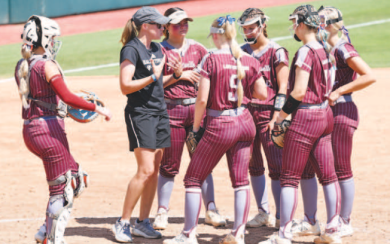 Lady Brahma head coach Callie Kresta made more visits to the circle than she wanted too. Chuck Grafe/Tribune-Herald
