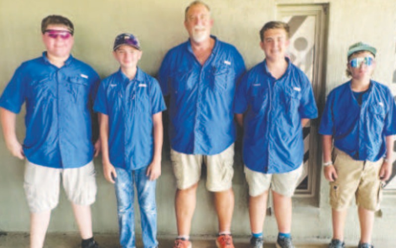 Pictured from left to right are Ruger Chumchal, Wyatt James, Coach Patrick Frank, Gunnar Frank, and Brylon Brewer. Contributed photo.