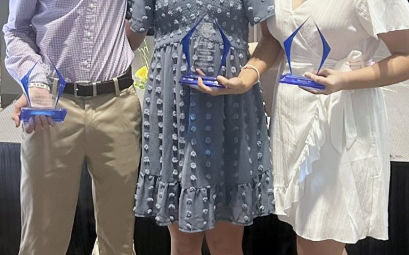 Boe Boehm (left) for cross country. Rylee Vancura (center) as Female Athlete of the Year and Paeden Vincik (right) for softball. Photo courtesy of Shiner All-Sports Booster Club.