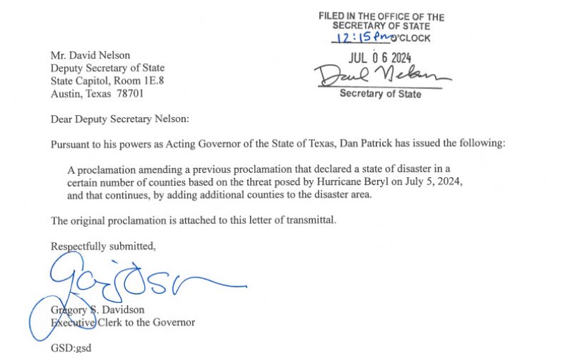 Notice of disaster declaration
