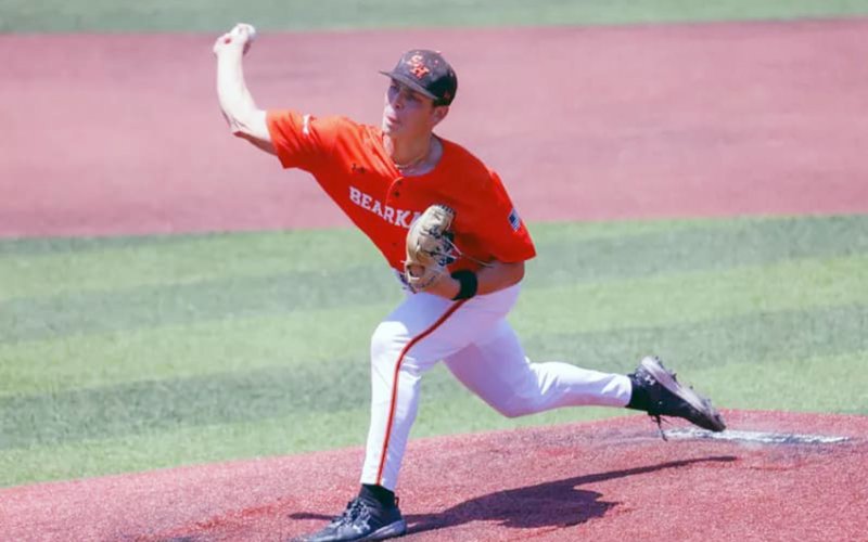 Ryan Peterson throws a pitch during a recent  Sam Houston State baseball game.  Photo courtesy of Matt Piasecki/ Sam Houston State University Athletics.