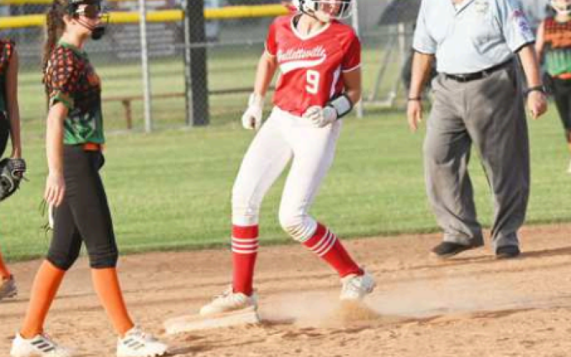 Brenna Bucek steals second uncontested prior ot scoring the first Hallettsville run in the fifth inning. Chuck Grafe/Tribune-Herald