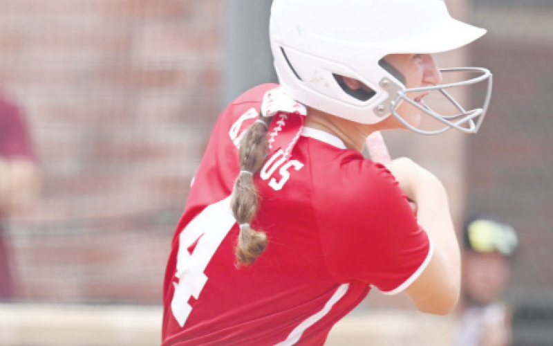 Lynley Kallus watches her RBI double in the third inning vs. Silsbee. Chuck Grafe/Tribune-Herald