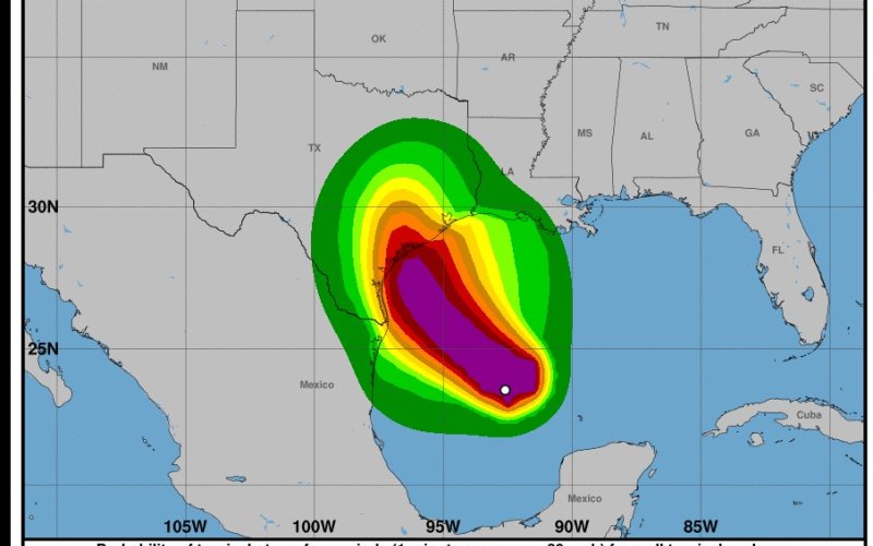 Possible wind concerns in Texas, from the National Hurricane Center