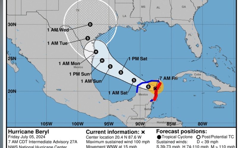 Predicted storm track as of Saturday afternoon, from the NOAA Hurricane Center
