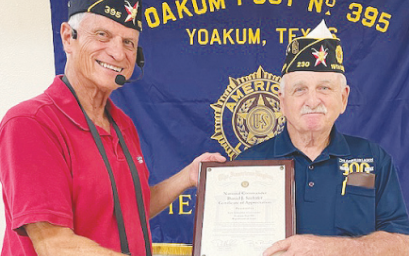 Pictured from left to right are Yoakum American Legion Post #395 Commander Gale Schneider and Terry Landrum.Contributed photo.