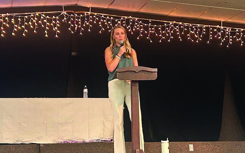 Guest speaker Amber Smith gave a heartfelt testimony about the loss of her son and the importance of enrolling children into ISR. Photo by Clayton Kelley.
