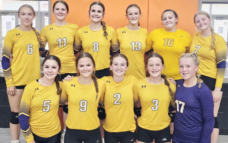 8th grade. From left are Mallory Johnson, Taylor Kocian, Savannah Durrett, Madi Hubbard and Tinsley Vasek. Top row from left are Alexis Malina, Whitley Lyons, Kenzie Springfield, Stella Clifford, Jessica Whiddon and Madison Coburn. Photo courtesy of Courtney Johnson.