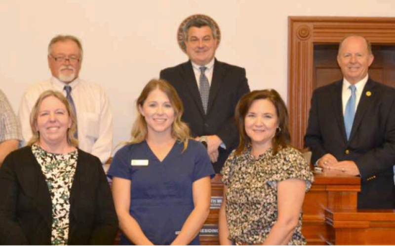 At the Monday, Sept. 23 Commissioners’ Court meeting, the court approved a proclamation designating Tuesday, Oct. 1 as Kids’ Health Party in the county. Front from left are Natalie Knesek, Deedra Lahodny and Jennifer Steffek. Back row from left is the commissioners’ court including commissioners Dennis W. Kocian, Kenny Siegel, County Judge Keith Mudd and commissioners Wayne Faircloth and Edward Pustka. Photo by Jimmy Appelt