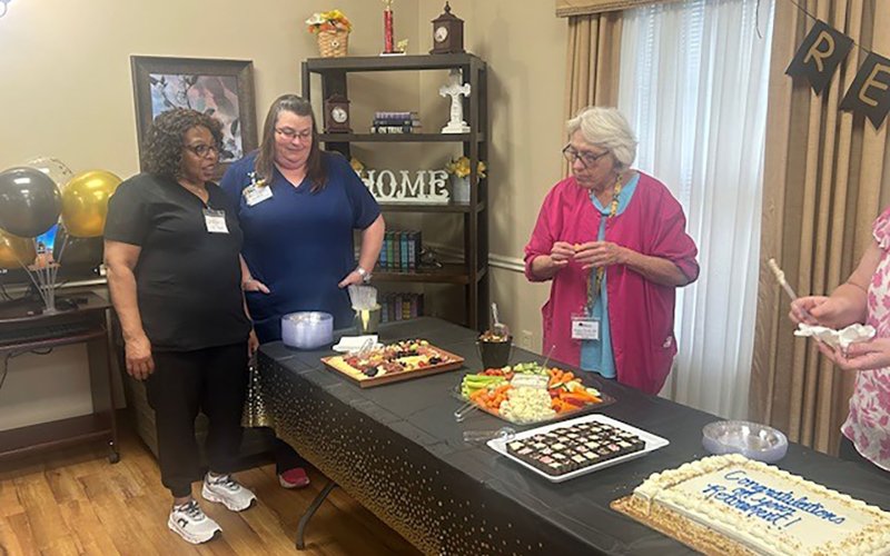 Members of the Shiner Nursing and Rehab Center celebrate Virginia Vincik's retirement. Photo by Clayton Kelley.