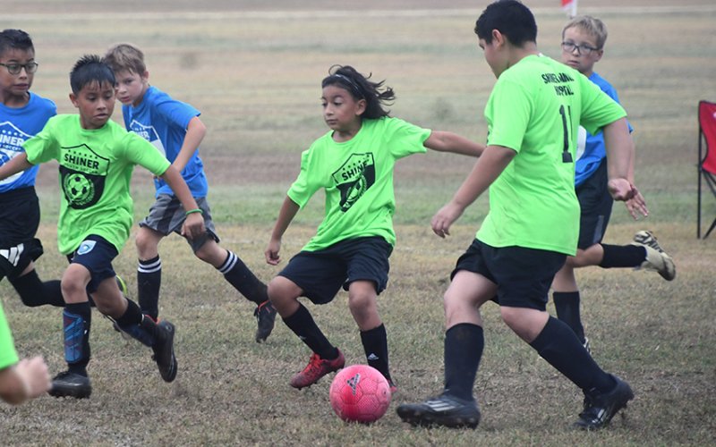 One of the many games played Oct. 26 during the last set of games for the Shiner Youth Soccer Association at Green-Dickson Park. Photo by Mark Lube.