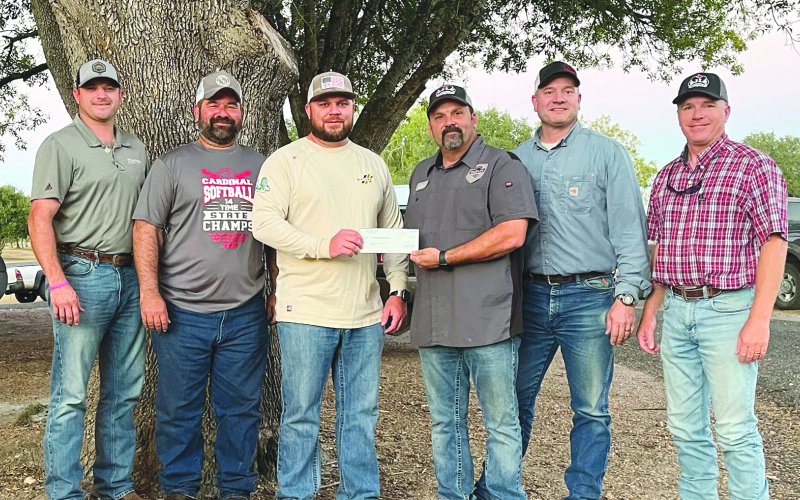 Shiner Junior Livestock would like to thank Baytex Energy Corporation for being a sponsor and for their generous contribution to the local youth of our community.  Pictured, left to right, are SJLS Board Members, Ryan Sevcik, Michael Machart, Baytex Energy corporation Representative, Justin Cowan, SJLS Board Members, Max Moore, Greg Brown and Alan Migl.
